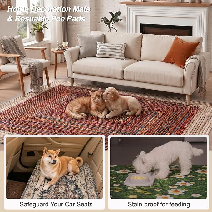 Washable Pee Pads for Dogs, Reusable Puppy Potty Training Pads, Ultra-Absorbent Thick Waterproof Leak-Proof Non-Slip Pads & Mat for Crate, Playpen, Floor, Whelping & Housebreaking , 2 Pack 48"x48"
