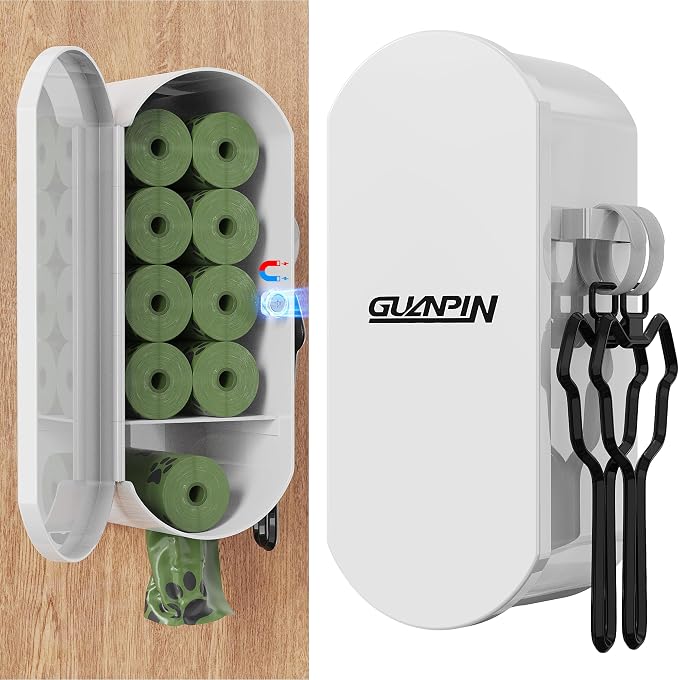 Dog Poop Bag Dispenser Wall Mount with 2Pcs Holders, Magnetic Door Closure,Metal,Corrosion-resistant,High Capacity,Suitable for Indoor, Outdoor, Parks, Beaches, Courtyards, Excluding bag rolls