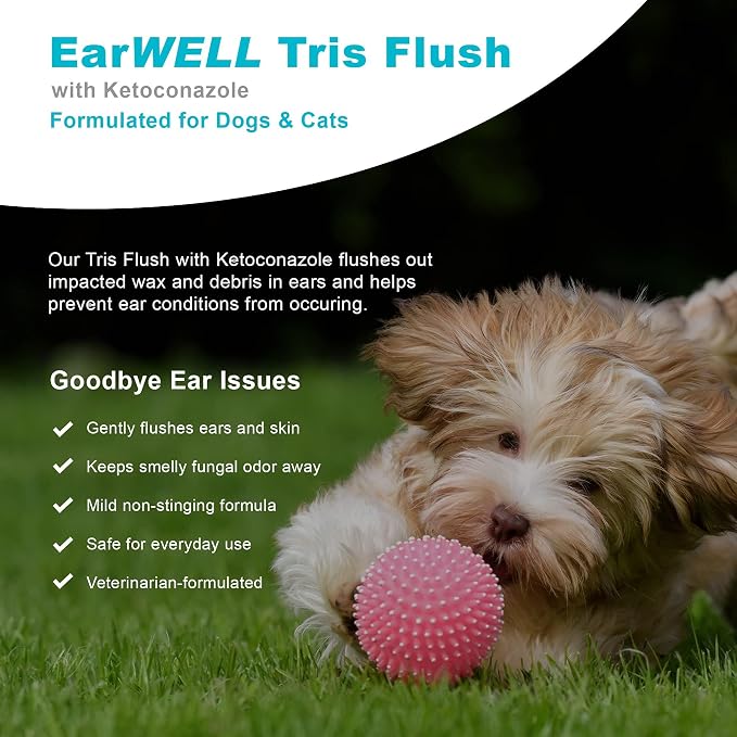 VetWELL EarWELL Tris Flush Dog Ear Cleaner Solution 12oz | Otic Cleanser Drops to Help Eliminate Odor and Relieve Skin Irritations, 12oz