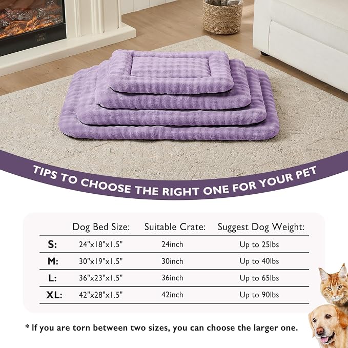 Dog Bed Mat Crate Pad for Large Dogs, Dusty Purple, 36"x 23" | Washable Soft Pet Sleeping Mat, Anti-Slip Kennel Pad with 3D Bubble Pattern