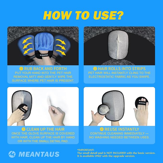 Reusable Electrostatic Pet Hair Removal Glove for Dogs & Cats, Works on Furniture, Clothing, Bedding & Car Seats (Standard)
