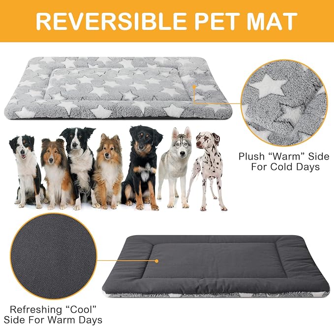4 Pcs Dog Crate Pads Soft Warm,30 x 48 x 1.6 Inch,Star,Gray | Ultra Soft Warm Washable Anti-slip Kennel Bed Mat for Pets,Reversible Replaceable,for Small Medium Large Dogs and Cats