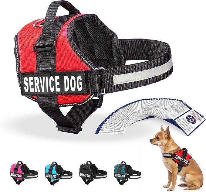 Industrial Puppy Service Dog Vest Harness - Durable & Adjustable Vest for Dog with Reflective Straps, Removable Patches, 50 ADA Cards, Handle & D-Ring, Travel and Daily Use,Bright Red, XS 16.5"-21.5"