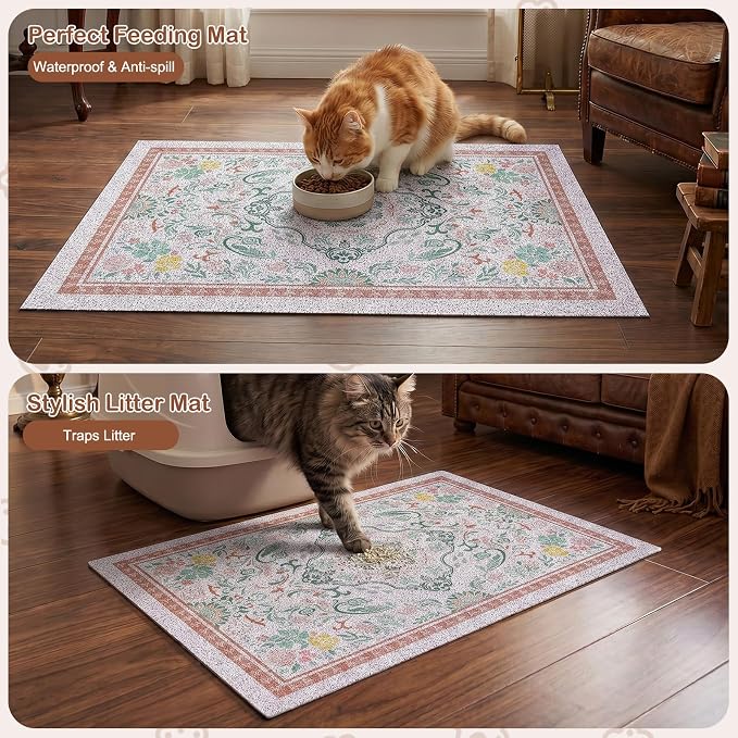 Glittme Cat Litter Mat, 33"x22" Non-Slip Washable Trapping Mat for Cats | Litter Trapping Mat With Thick PVC Coil To Catch Scatter, Soft On Paws And Waterproof Bottom To Protect Floors