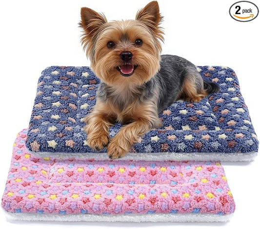Mora Pets Dog Bed Crate Pad Ultra Soft Pet Bed with Cute Star Print Washable Reversible for Large Medium Small Dogs 23 x 18 inch 2 Pack Pink and Dark Blue