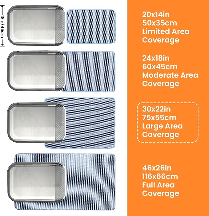 Extra Large Cat Litter Mat, Double Layer Honeycomb Design, Blue | 30x22”, Reduces Litter Tracking, Easy to Clean, Waterproof, Non-Slip, Soft on Paws, Scratch Resistant, Blue, XL