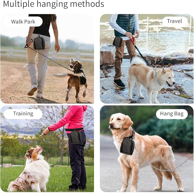 Dog Treat Pouch,Treat Pouches for Pet Training,Portable Snack Reward Dog Food Dispenser for Traveling or Outdoor Use，Black