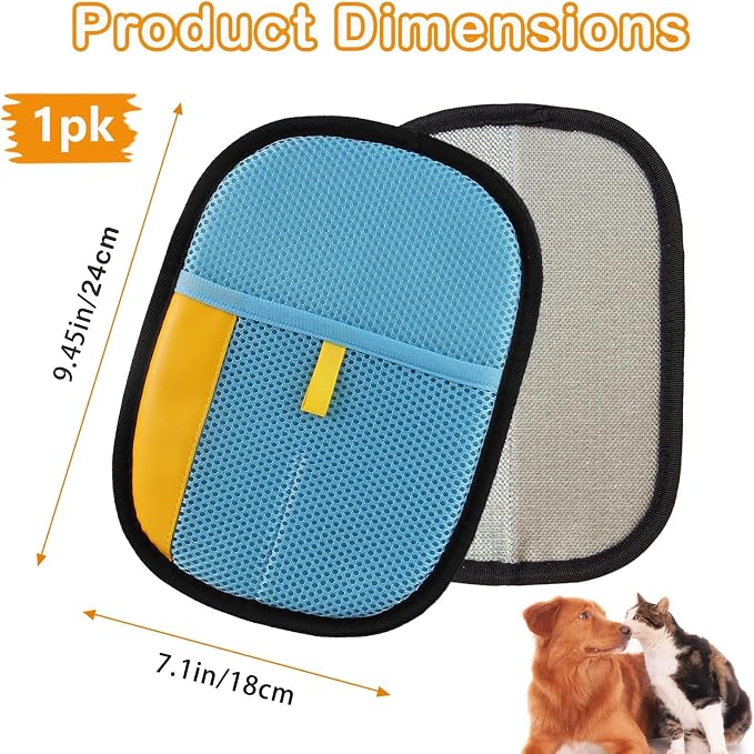 Thickened Pet Hair Removal Glove for Fabric Surfaces, SkyBlue | Easy-On 2-Finger Design; Secure Stay-Put Fit; Easy Hair Pickup; Reusable Design; Sofas, Beds, Carpets, Pet Beds and Car Seats