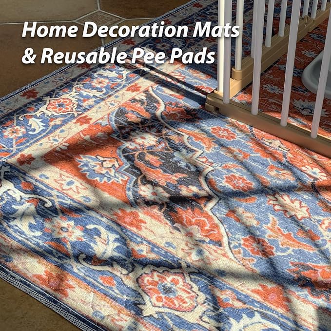 nunubaby Washable Pee Pads for Dogs, Stylish, Non-Slip and Leak-Proof Pee Pads. Reusable Potty Pads for Dogs for Crates and Floors.(Red/Floral,24" x48" )