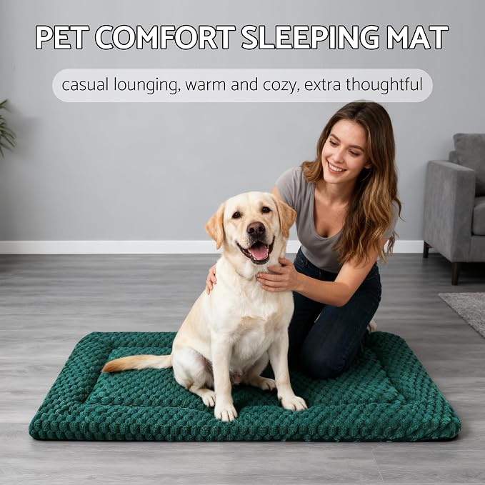 Dog Bed Mat - Dog Crate Pad - Reversible Mat for Pet Comfort - Soft Bed Crate Pads for All Seasons - Durable, Machine Washable Mat for Crates, Travel, and Home (Dark Green, 35" L*23" W*1.5" Th)