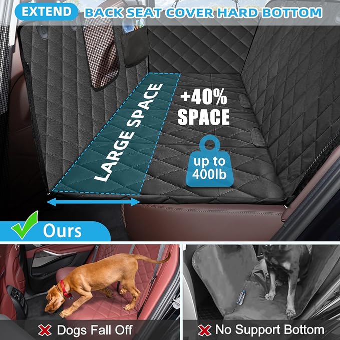 Kytely Back Seat Extender for Dogs,Hard Bottom Dog Car Seat Cover for Back Seat Support 400lb, Waterproof Dog Car Hammock Travel Bed for Car SUV Truck