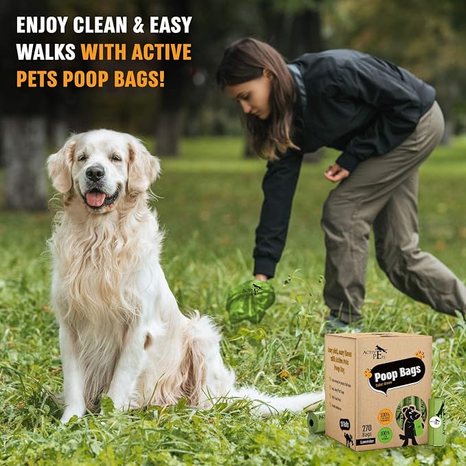 Active Pets Dog Poop Bag, Extra Thick Dog Waste Bags, Leak-Proof, Easy-Tear, Strong Doggy, Lavender-Scented Waste Bags Eco-Friendly Doggie Bags
