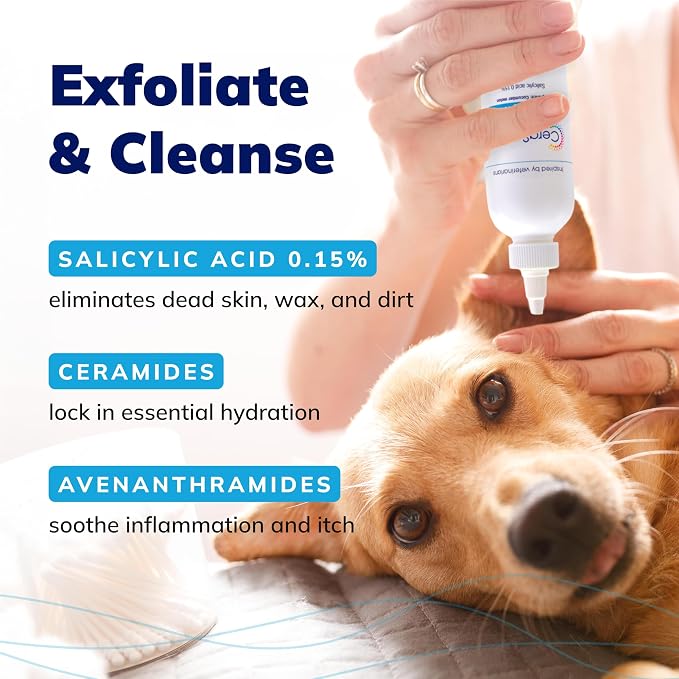 CeraSoothe® SA Ear Cleansing Solution for Dogs, Cats & Horses – Salicylic Acid Formula to Remove Wax, Debris & Odor, 16 oz