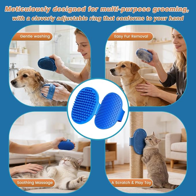 7 PCS Pet Grooming Kit for Dogs and Cats | Dog Washing Gloves | Dog Bath Brush | Cleanroom Gloves | Dog Shampoo Brush | Finger Toothbrushes | Storage Bag | All-in-One Pet Care (Ocean Blue)