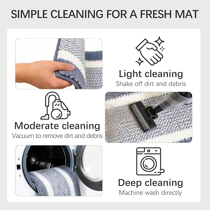Dog Door Mat for Muddy Paws - Absorbent Quick-Dry Non-Slip Washable Chenille Pet Rug, Indoor Entryway Mat for Front Door & Crate (Blue White, 30" L*18" W)