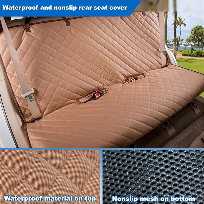 VIEWPETS Bench Car Seat Cover Protector - Waterproof, Heavy-Duty and Nonslip Pet Car Seat Cover for Dogs with Universal Size Fits for Vehicles, Trucks & SUVs(TAN)