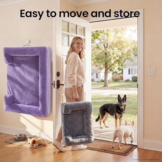 OhGeni Orthopedic Dog Bed Couch Big Cat Sofa for Extra Large Sized Pets with Memory Foam, Machine-Washable Waterproof Removable Cover, Soft Comfortable Fabric, 44-inch (Purple)