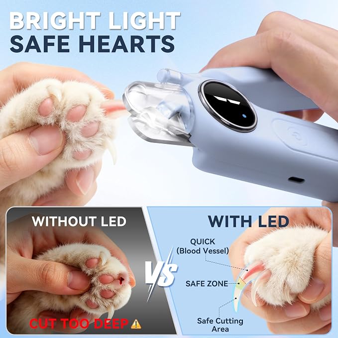 2-in-1 Quiet Electric Pet Nail Clipper & Grinder with Light for Dogs Cats (Blue) Dual LED Lights,3-Speed Grinder,Nail Clipping Splash Guard,Type-C Rechargeable,Quiet Design for Anxious Dogs & Cats