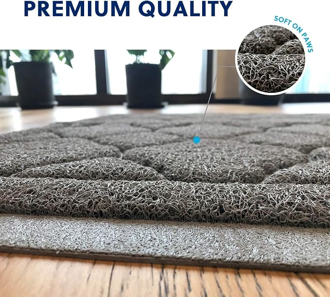 Cat Litter Box Mat, Kitty Premium PVC Pad, Durable Trapping Rug, Phthalate Free, Urine-Resistant, Scatter Control, L 35 x 23 Inch, Grey