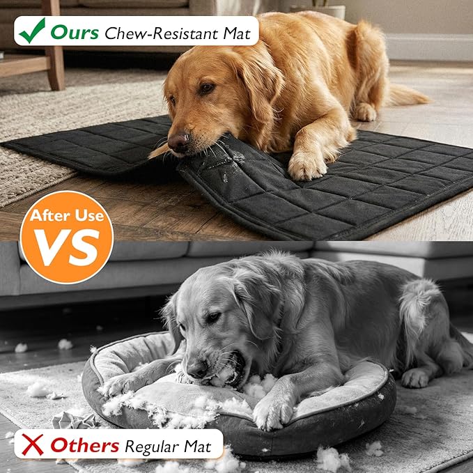 Chew Proof Dog Mat for Aggressive Chewers,18" x 29" Machine Washable Dog Crate Pad Quilted Mat, Ultra-Durable Indestructible Pad for Small Dogs, Black Kennel Pad