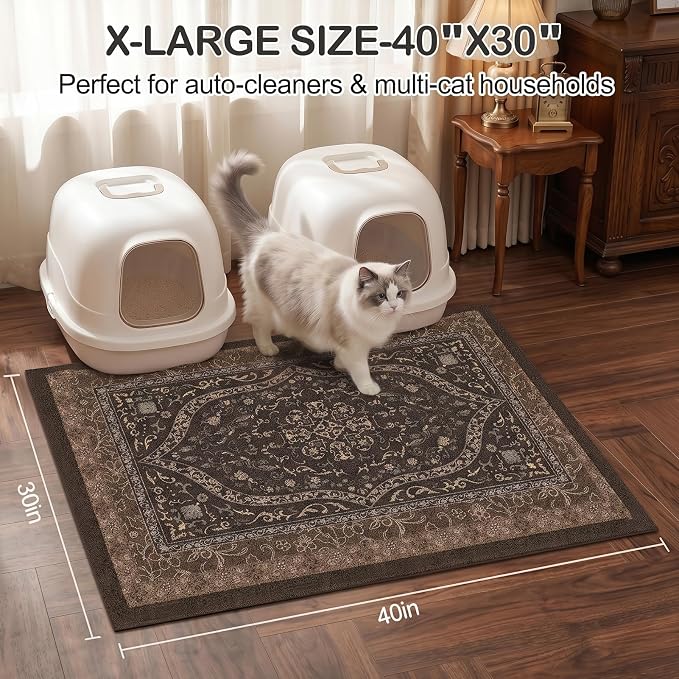 Glittme Cat Litter Mat, 40"x30" Non-Slip Washable Trapping Mat for Cats | Litter Trapping Mat With Thick PVC Coil To Catch Scatter, Soft On Paws And Waterproof Bottom To Protect Floors