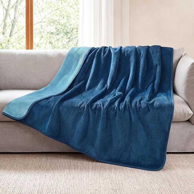Luciphia Waterproof Blanket for Large Dog Ultra-Soft & Calming Pet Throw Reversible Warm Fleece Durable Furniture Crate Couch Bed Cover Protector Machine Washable Leakproof Blue L (65''x57'')