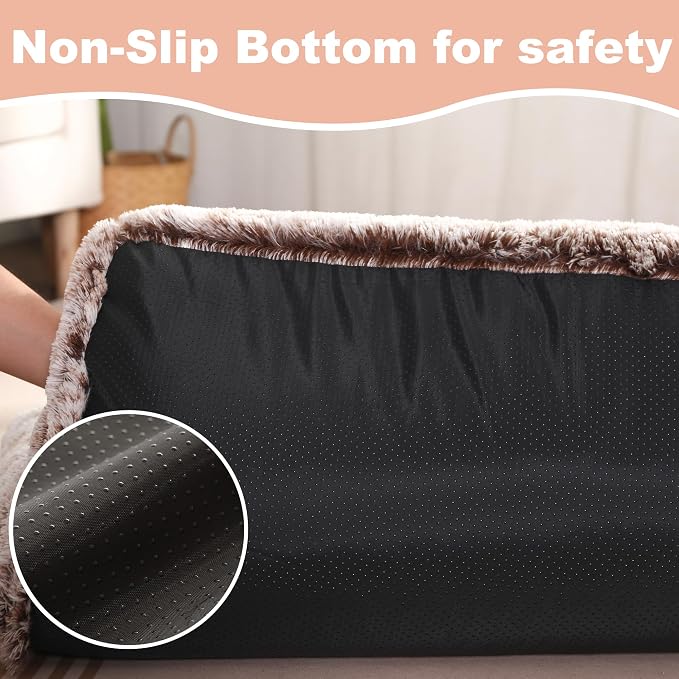 Bedfolks Waterproof Crate Bed, Plush Dog & Cat Bed with Removable Washable Cover, Faux Fur Kennel Pad, 21"x13", Brown