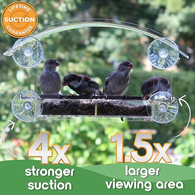 Window Bird Feeder with Strong Suction Cups - (Upgraded 2026 Model) Clear Acrylic Feeder Window for Cats Bird House Gift