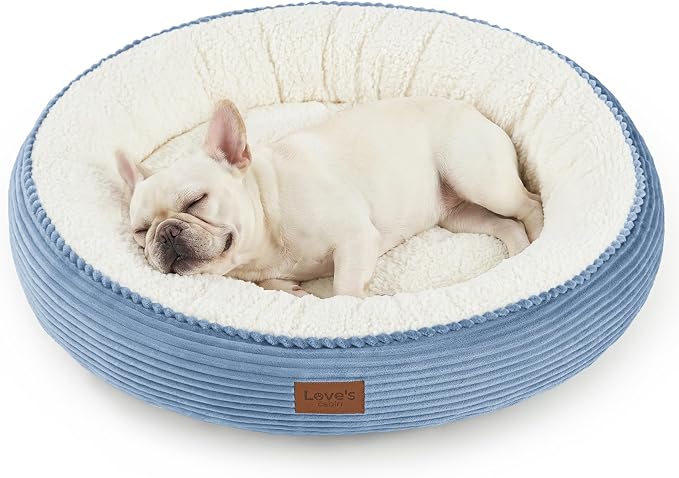 Love's cabin Round Donut Cat and Dog Cushion Bed, 30in Pet Bed for Medium or Large Dogs, Anti-Slip & Water-Resistant Bottom, Soft Durable Fabric Pet Beds, Washable Calming Cat Bed, Sky Blue