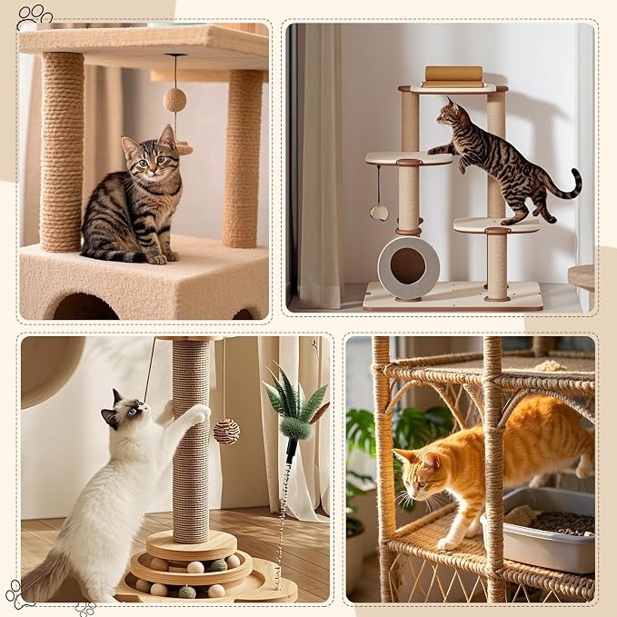 Sisal Rope for Cat Scratcher 1/4" 100 Ft Cat Tree Rope Twine for Repairing Cat Scratching Post Replacement DIY Hemp Rope for Carpet Mat Kicker House, Pet Toy, and Crafts Gardening Home Decorating