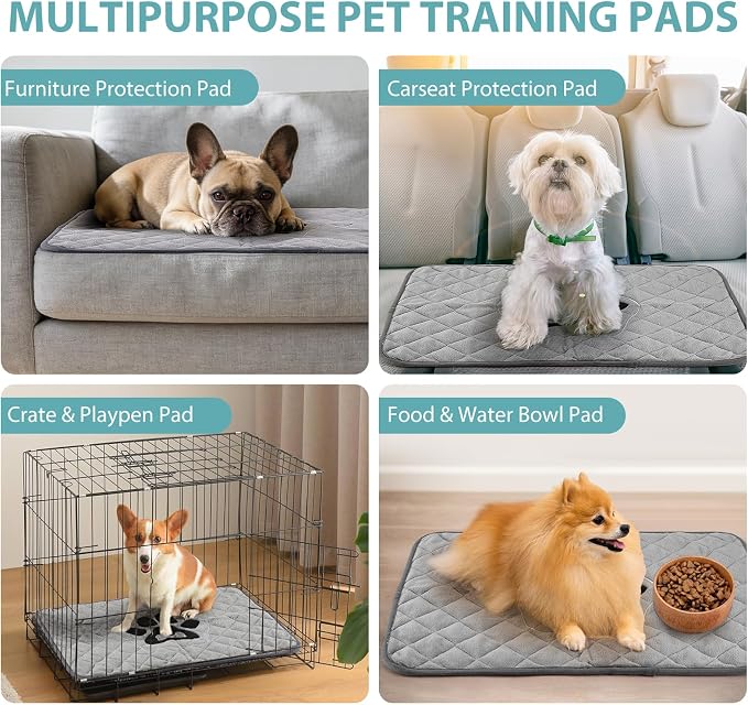 Reusable Pee Pad for Dogs 18"x24", Washable Dog Pee Pad with TPU Waterproof & Non-Slip Bottom, Thick Cotton Quilted Puppy Training Mat for Crate, Car, Floor, Grey