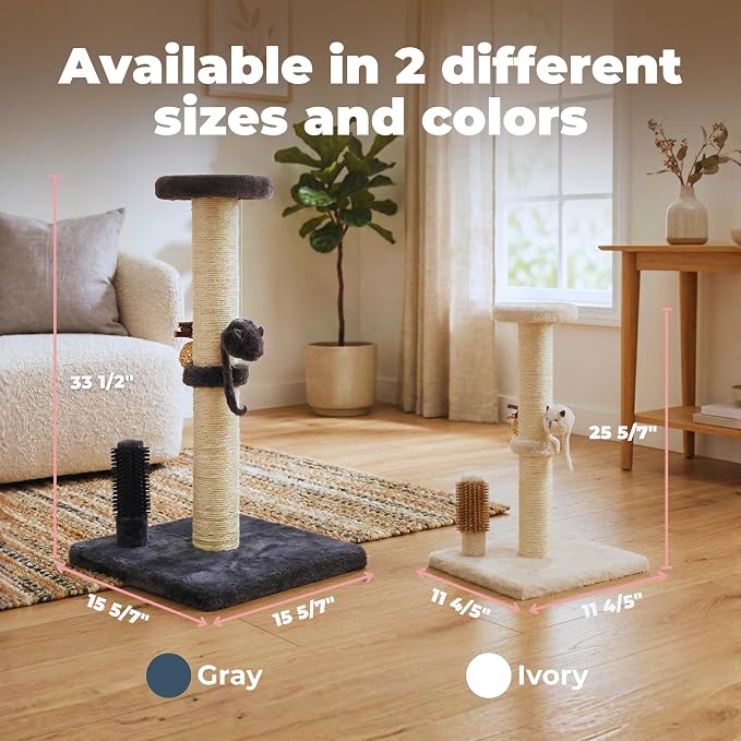 Best Pet Supplies Catify Cat Scratcher, Fun Interactive Scratchers, Posts, Poles, Claw Safe, Furniture Saver Indoor Play Support Natural Cat Behaviors Heavy Duty - Gray Scratching Post - H: 33"