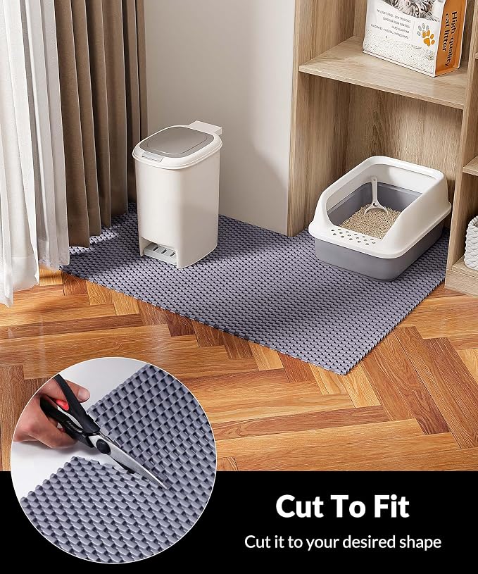 Cooyes Cat Litter Mat - Cut to Fit Any Place, 35"x23" Large Litter Trapping Mat for Litter Box, Easy to Clean, Waterproof & Non-Slip Kitty Pad, Scatter Control to Protect the Floor (Grey)