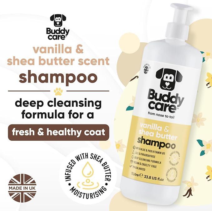 Buddycare Vanilla & Shea Butter Dog Shampoo - (33.8oz) Itch Relief & Dog Shampoo Sensitive Skin Care, Dog Shampoo and Conditioner, Premium Dog Grooming Supplies for All Breeds