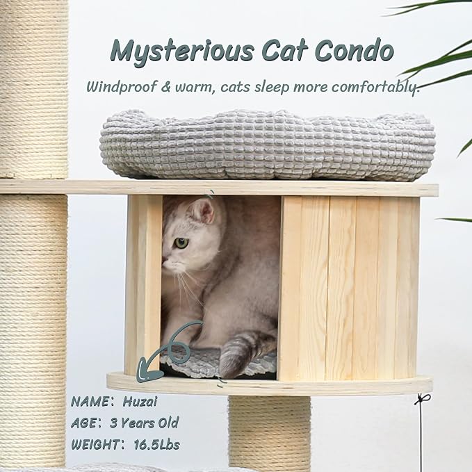 Tall Cat Tree, 68" Large Cat Tower Multi-Level Platforms with Sisal Scratching Posts, Cat Tree for Large Cats 20 lbs Heavy Duty, Cat Condo Furniture for Active Cats, Top Fence Safety