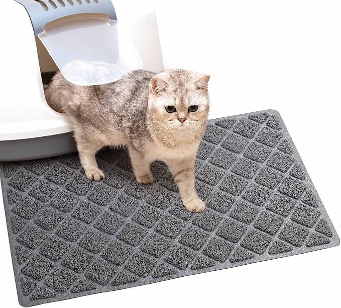 Cat Litter Box Mat,23 x 14 In,Trapping Mat Premium Durable PVC Pad,Grey | Easy to Clean，Non-Slip，Urine Waterproof