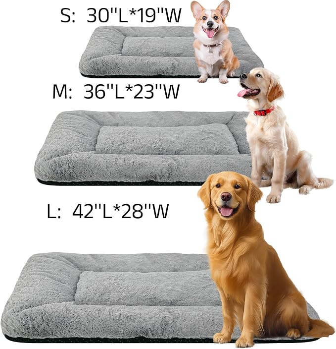 Washable Dog Crate Bed Mat for Medium/Large Dogs – All-Season Comfort with Ultra-Soft Flannel & Heavy-Duty Support (Gray, 36''L*23''W)