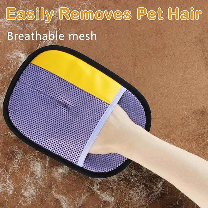 Thickened Pet Hair Removal Glove for Fabric Surfaces, Darkpurple | Easy-On 2-Finger Design; Secure Stay-Put Fit; Easy Hair Pickup; Reusable Design; Sofas, Beds, Carpets, Pet Beds and Car Seats