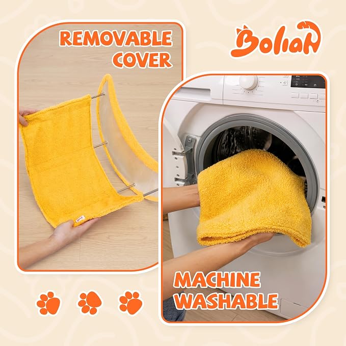 Cat Window Perch Moon Shape, Large Cat Hammock Bed Washable | Suction Mount, Steel Brackets, Soft Fabrics, Natural Pine Wood, Space Saving, Tool-Free Assembly, Watch birds, Sunbathing