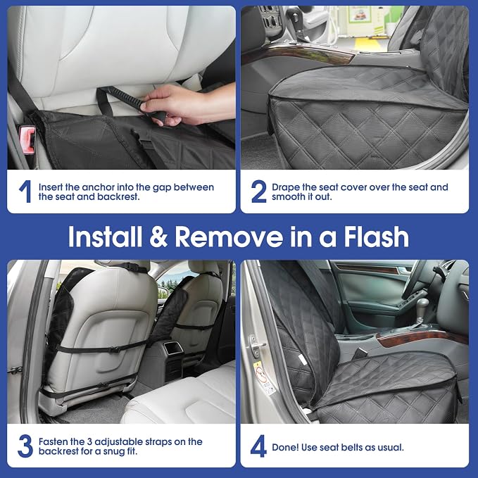 ALLANSING Front Seat Cover for Dogs with Side Flaps, Heavy Duty 900D Waterproof Seat Protector, Protects from Dirt & Scratches, for Pets & Daily Use, Fits Cars SUV Trucks Minivans (1-Pack)