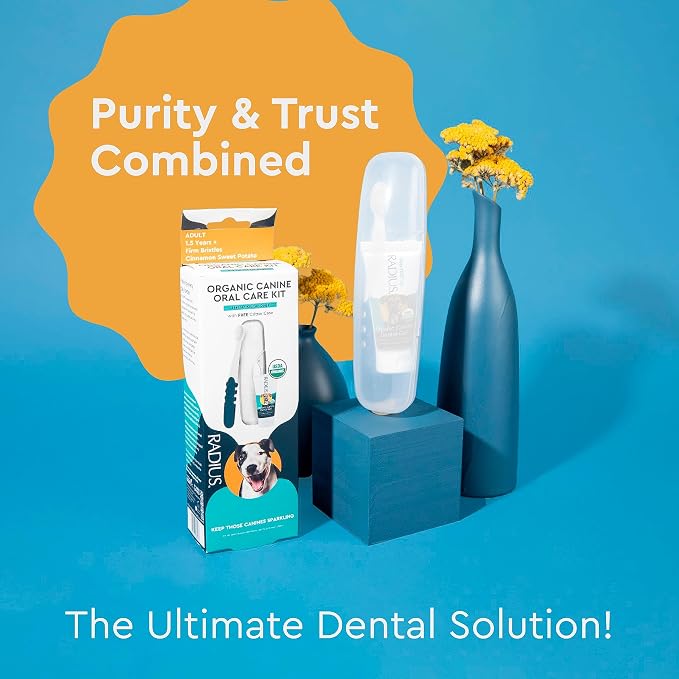 RADIUS Canine Oral Care Kit, Includes 1 Pet Toothbrush, 1 Critter Case, and 0.8 oz Canine Pet Toothpaste, Firm Bristle & Non Toxic Toothpaste for Dogs