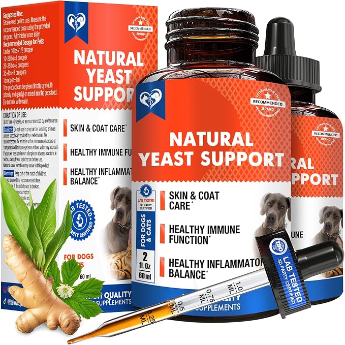 Natural Cats & Dogs Yeast Infection Anti Itch Treatment - Itchy Ears, Skin & Allergy Symptoms Relief - Reduces Inflammation & Relieves Irritation - Herbal Medicine Supplement (2 Pack (60 ml + 60 ml))