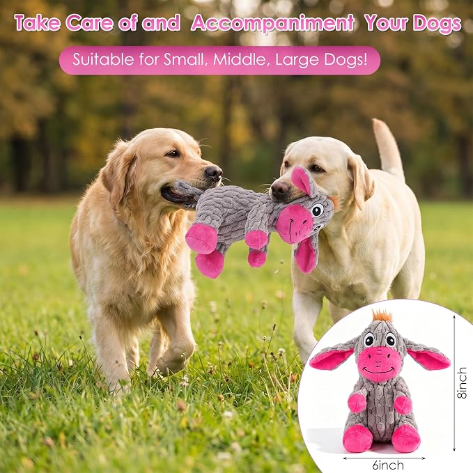 Squeaky Plush Dog Toy, Crinkle Ears Interactive Dog Chew Toy for Small Medium Dogs, Durable Corduroy Stuffed Animal Dog Toys for Puppy Teething, Boredom Relief & Indoor Fetch Play