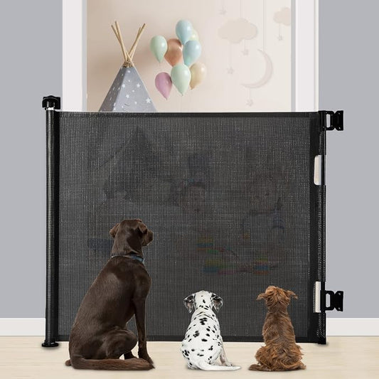 Retractable Baby Gate for Stairs & Doorways, 33" Tall Extends to 55" Wide | Extra Wide Safety Kid Pet Gate, Mesh Dog Gate for Indoor,Outdoor, Hallways One-Handed Operation, Easy Install(33”x55”- Black)