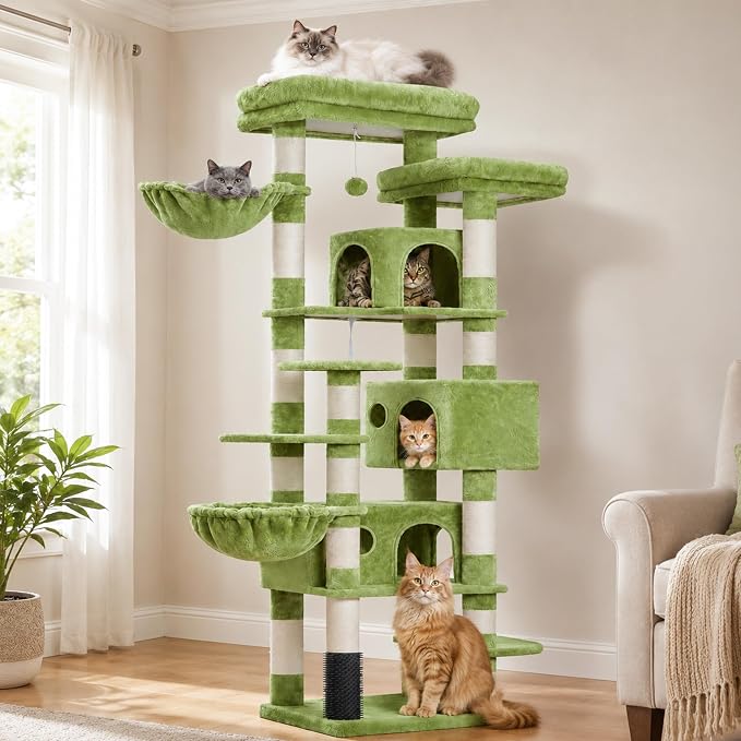 Hey-brother Cat Tree, Multi-Level Tower with 3 Condo, Hairbrush, MPJ035-MGR