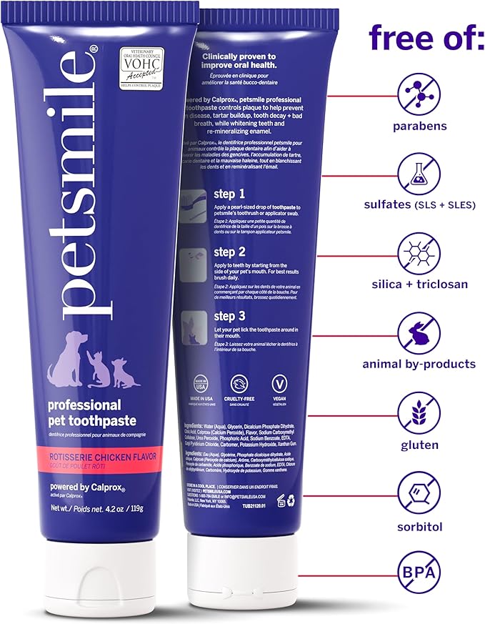 Petsmile Professional Pet Toothpaste for Cats & Dogs - VOHC Accepted Toothpaste - Clinically Proven to Control Plaque & Tartar Calprox Formula (Rotisserie Chicken, 4.2 Oz)