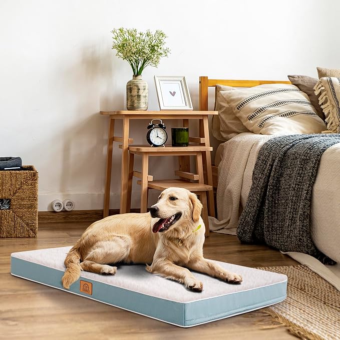 Sunheir Extra Large Orthopedic Dog Bed, XL Waterproof Dog Crate Bed, Blue | Removable Machine Washable Cover, Egg Crate Foam Support, Easy-Clean, Anti-Slip Bottom, Soft Pet Bed Mat for Crate, 41x27in