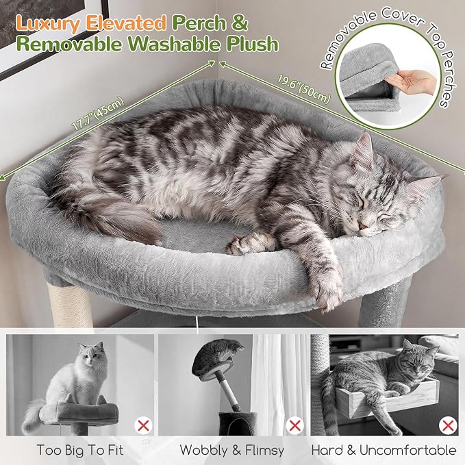 Globlazer Maine Coon Corner Cat Tree for Indoor Cats 74in, C74, Light Grey | Tall Heavy Duty Cat Tower for Large Multiple, 2 Big Platforms, 2 Extra Large Cat Condos, 2 Baskets, Sisal Scratching Board