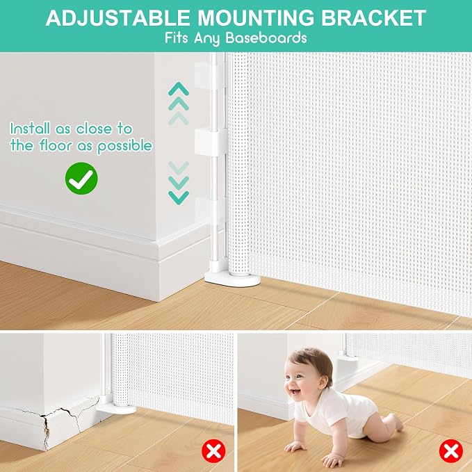 55 Inch Retractable Baby Gates Extra Wide, 41 Inch Reinforced Extra Tall Gate Mesh Safe Gate for Kids Pets, Retractable Dog Gate Baby Retractable Gate for Stair Hallway Doorway Indoor Outdoor, White