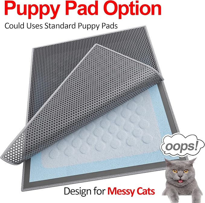 Waretary Cat Litter Mat, 36"x30", Waterproof, Scatter Control, Grey | Double Layer, Urine-Proof, Non-Slip, Durable, Easy to Clean, Paw-Friendly, Safe & Odorless, Fits Large Litter Boxes